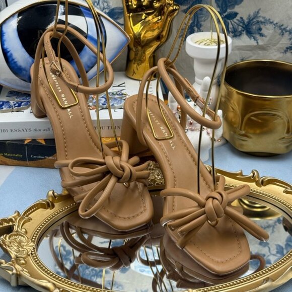 🆕 LOEFFLER RANDALL 🧿 NWOB Mikel Leather Bow Heel Sandal, Dune Leather - Sz 7 - Picture 4 of 16